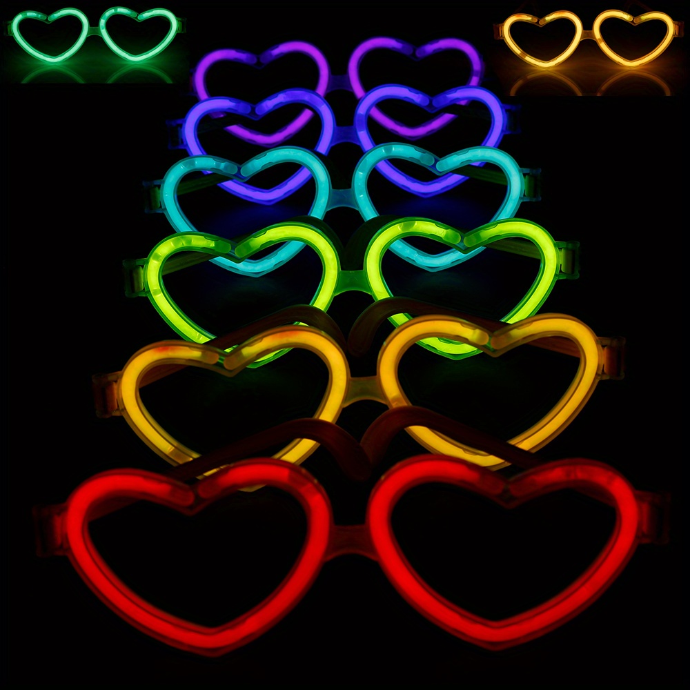 

1pc, Funny Glowing Glasses, Cute Diy Heart-shaped Mixed Color Glasses Fluorescent Party Decorations Long- Glowing Waterproof Glasses Christmas Halloween Glasses