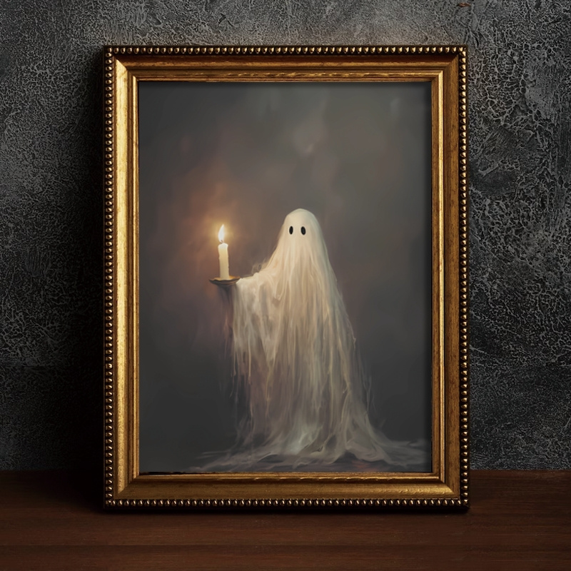 

1pc Vertical Art Deco Style Square Ghost Candlelight Canvas Poster, Unframed Spooky Halloween Art, Home Living Room Balcony Party Decor 30x40cm