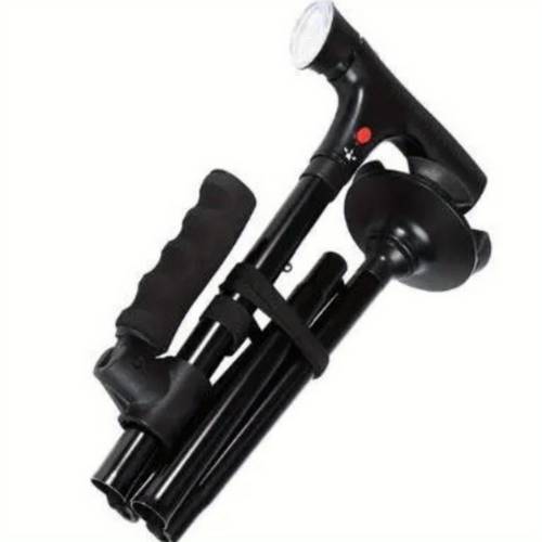 2pcs twin grip cane multi function folding double with led lights sos alarm and cushion handle adjustable folding cane for men and women black