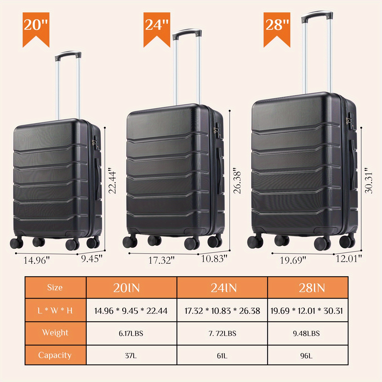 

Lightweight Hard Shell Luggage With Double Spinner Wheels, Expandable Abs Rolling Suitcase With Tsa Lock