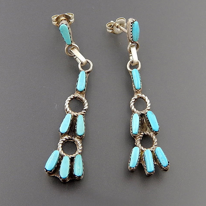 

1pair Vintage Turquoise Dangle Drop Earrings Bohemian Party Jewelry