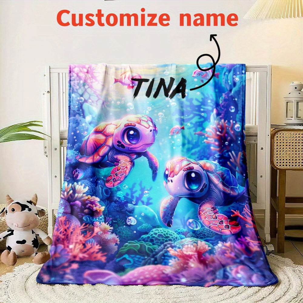 

Personalized Sea Turtle Blanket With Custom Name - Soft, Durable Flannel For Sofa, Bed, Travel & Camping - High-definition Digital Print, Versatile Use, Perfect Gift Idea