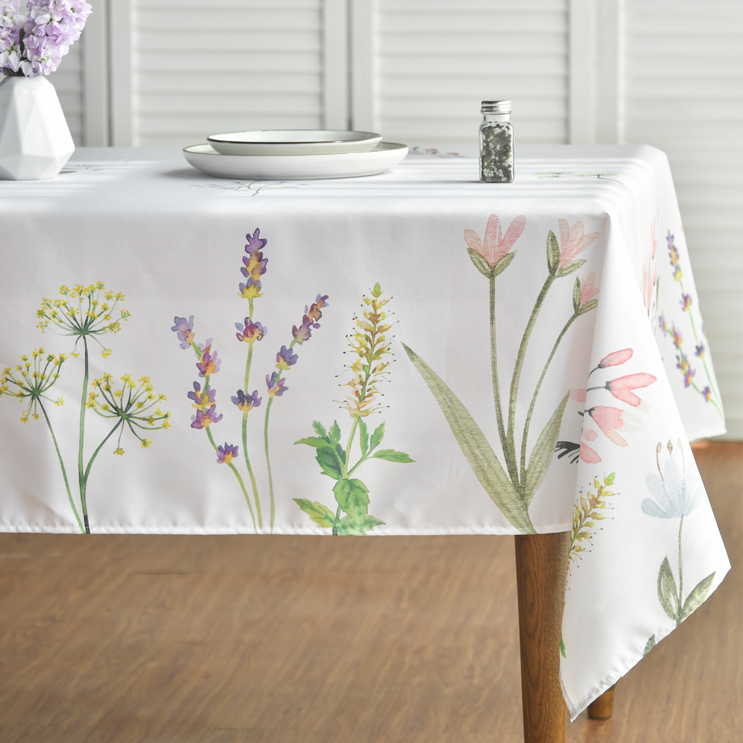 

Sm:)e Spring Tablecloth, Wildflowers Floral Herbs Elegant Washable Table Cover For Party Picnic Dinner Decor