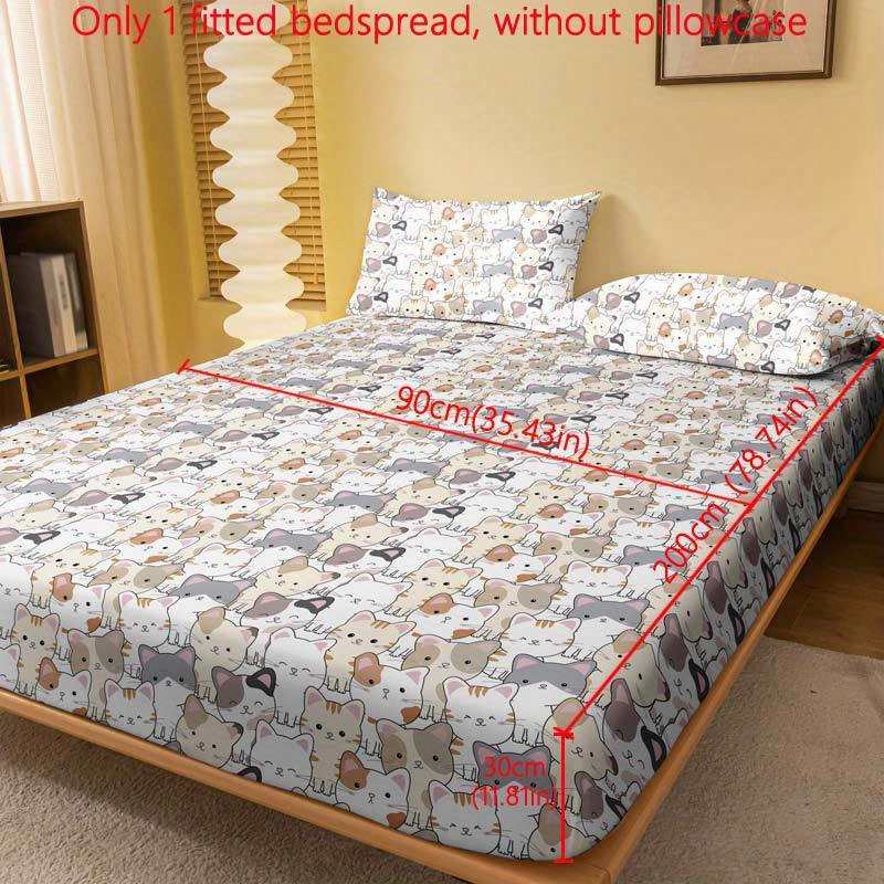 1pc Cartoon Cute Animal Kitten Adorable Cat Dense Pattern Printed Brushed Bed Skirt, Printed Bed Cover For Bedroom, Bedding (pillowcase Not Included)