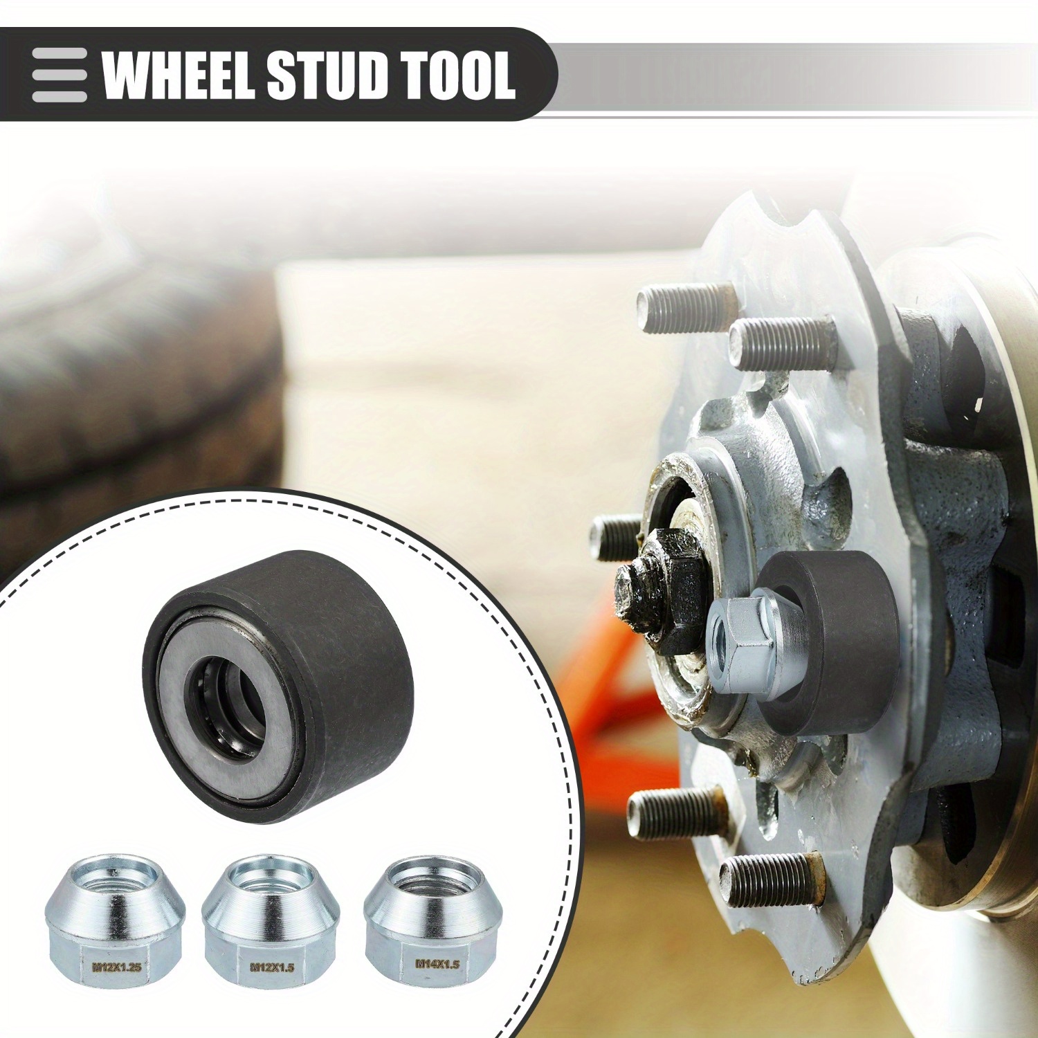 

X Autohaux Universal Wheel Stud Installer Tool, Tire Stud Tool, M12x1.25 M12x1.5 M14x1.5, Iron, With 3/4" Hex Wheel Lug Nuts, , 1 Set