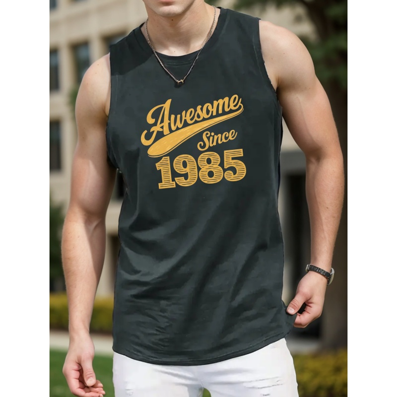 TEMU Men's Sleeveless Tank Top With Awesome Since 1985 Print, Breathable Summer Shirts For Daily And Outdoor Activities