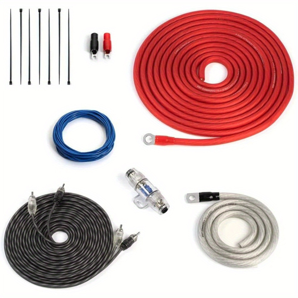 TEMU Complete Car Audio Amplifier Wiring Kit - 8-awg, Cable, 60a Anl Fuse, Waterproof, Fit With Terminals & Cable Ties - Diy Car Audio Amp Installations, Amplifier Audio Car Systems