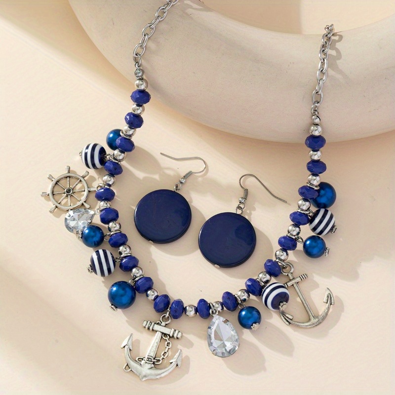 

Acrylic Jewelry Set, 3pcs Charm Necklace And Earrings Set, Nautical Fashion Accessories For Women - Use Without Power