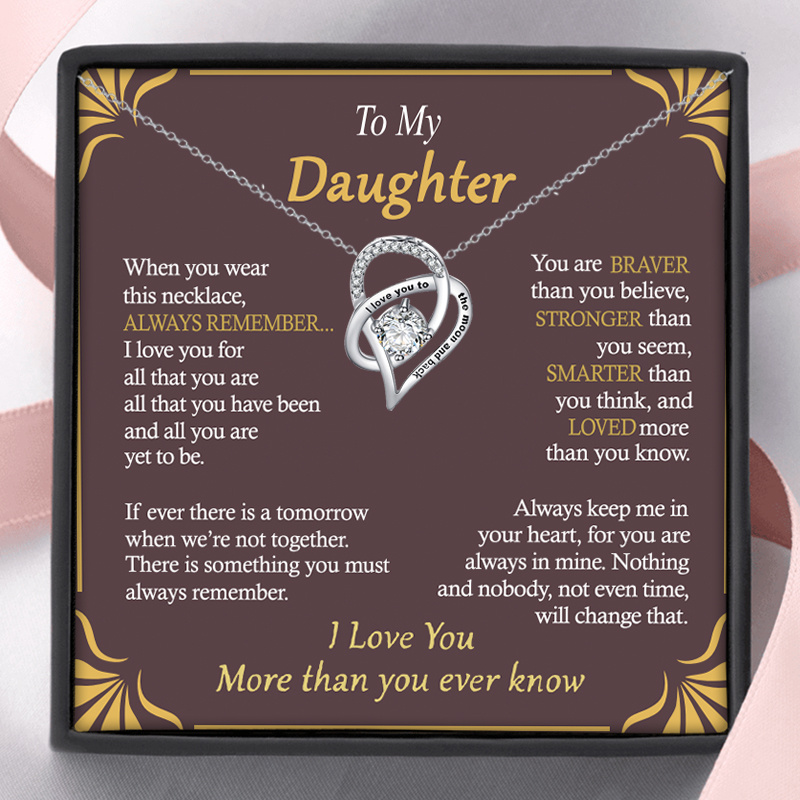 

Heart Necklace For Daughter, I Love You To The Moon And Back, Daughter Necklace Gifts, With Card & Box Gift