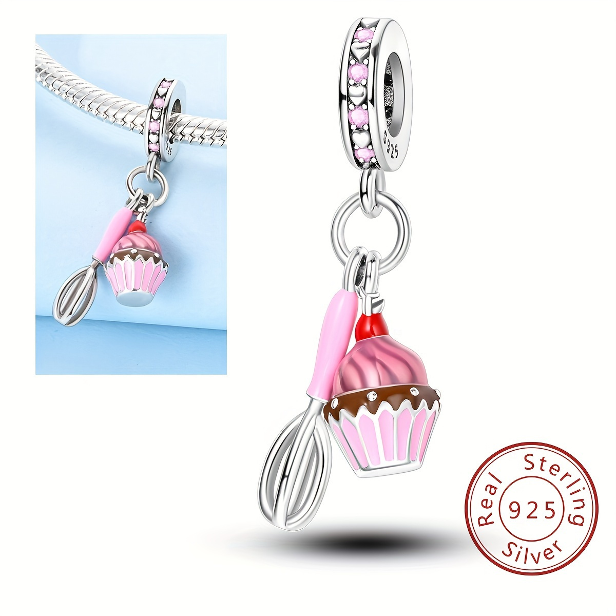 

Pink Whisk Cake Charm 925 Pendant Beads Fit Original Bracelet Necklace Diy Fine Jewelry