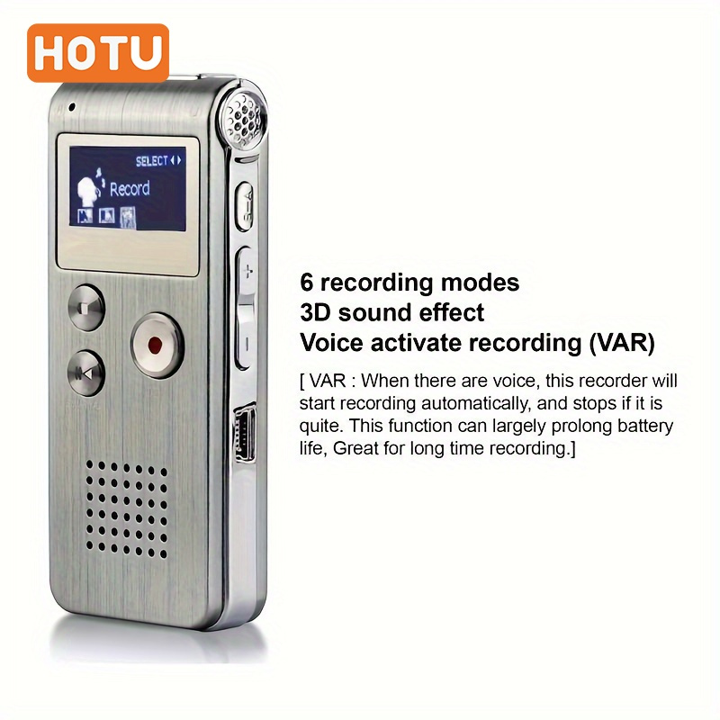

Hotu 8gb Rechargeable & Mp3 Player - 650hr Long Battery Life, Led Display, Voice-activated Recording, Supports Multiple Audio Formats