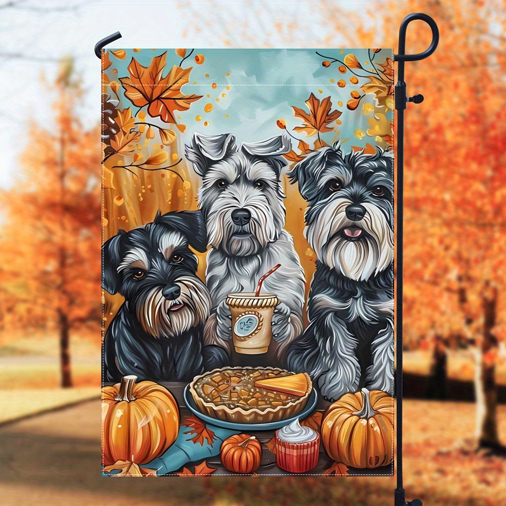 

Charming Mini Schnauzer & Pumpkin Fall Garden Flag - Double-sided, Durable Polyester, Perfect For Autumn & Thanksgiving Decor, 12x18in, No Flagpole Included