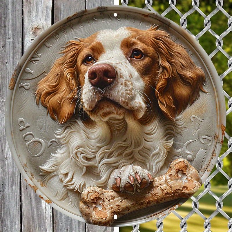 

1pc Panneau en métal Chien Brittany Spaniel - 8" Art en Métal Imprimé HD aux Intempéries pour la Décoration de & Extérieure avec Trous Pré-percés - Design Animalier JLinda