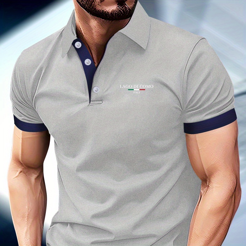 

Italy Print Men's Short Sleeve Golf Shirt, Business Casual Comfy Top For Outdoor Wear