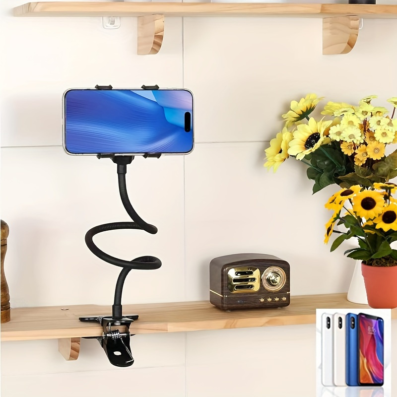 

1pc Abs Material Flexible Phone Holder With Adjustable Gooseneck Clamp - Smartphone Stand For Bed, Table, Home & Rv Use