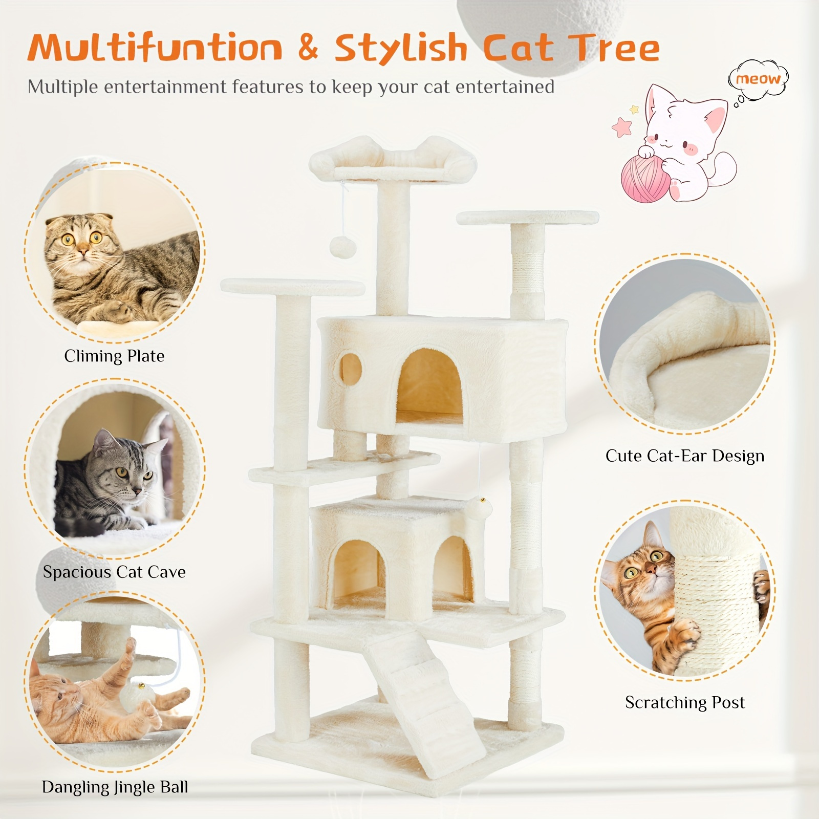 multi level cat tree tower indoor cats 54in height large Temu