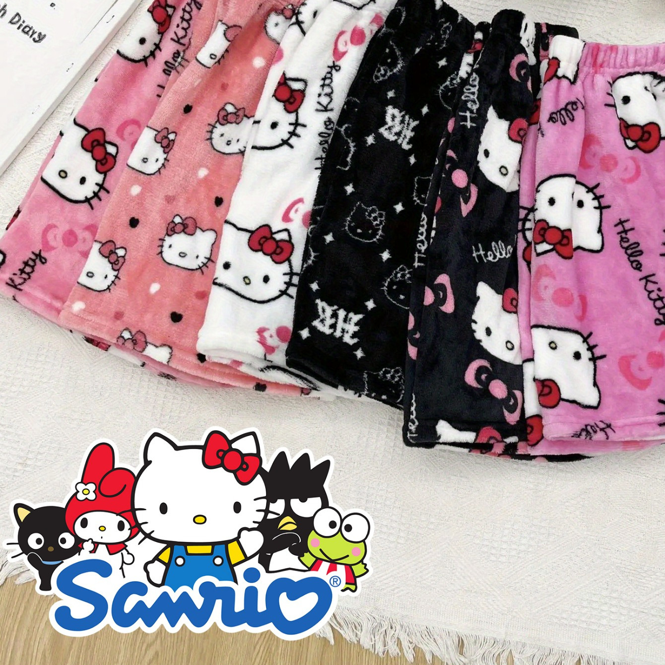 

1pc Authorized By Sanrio Cartoon Hello Kitty Pajamas For Women Cute Cat Flannel Shorts, Cartoon Print, Breathable Sleep Wear, Casual