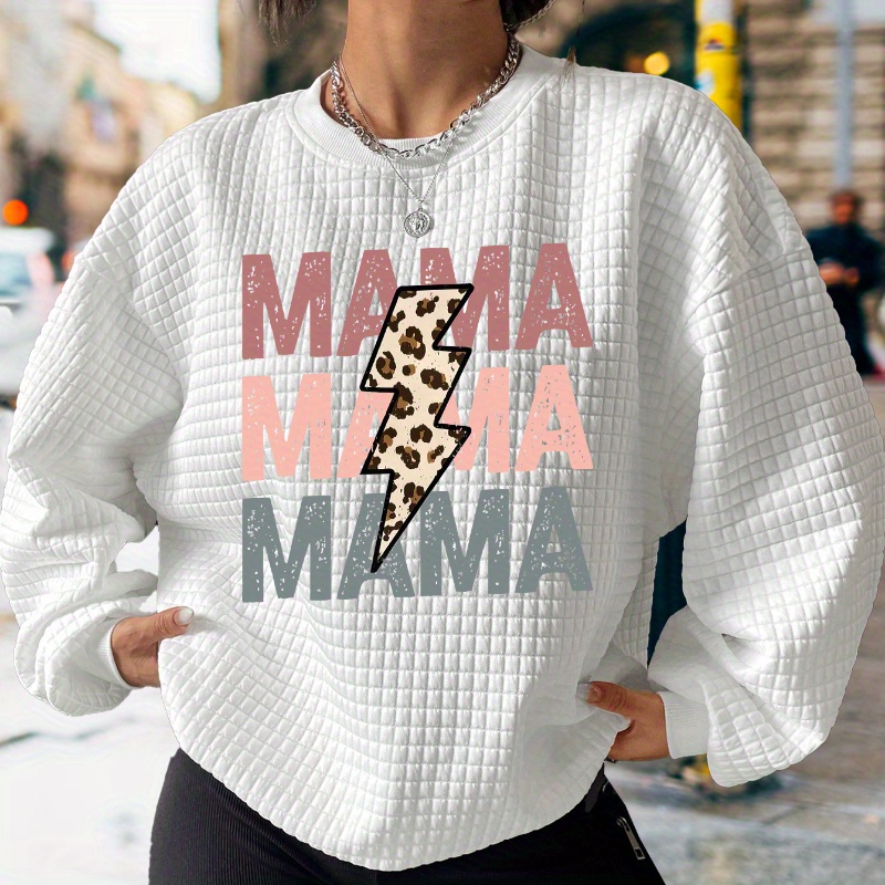 

Women's Casual Fashion "mama" Print Athletic Sweatshirt, Cozy Long Sleeve Pullover For Fall/winter, Relaxed Fit