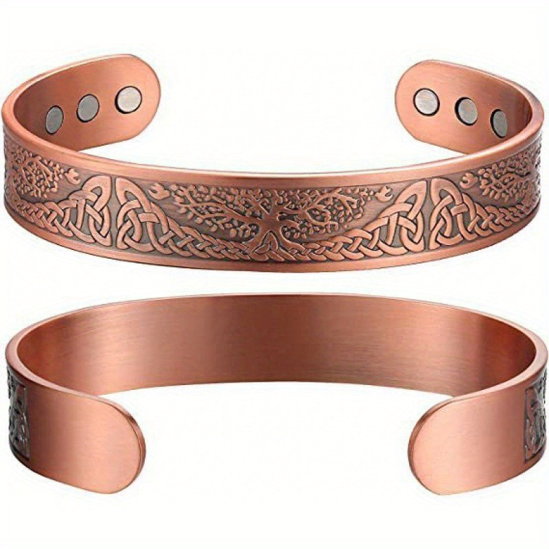 

Open Bracelet For Men And Women Upgraded Tree Of Life Pattern Copper With 6 Super Strong Magnets, Adjustable Size Cuff, Perfect As A Jewelry Gift For Your Loved Ones