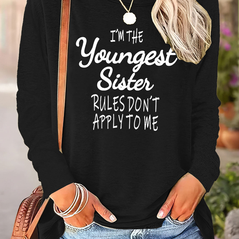 

Letter Print T-shirt, Long Sleeve Crew Neck Casual Top For Spring & Fall, Women's Clothing