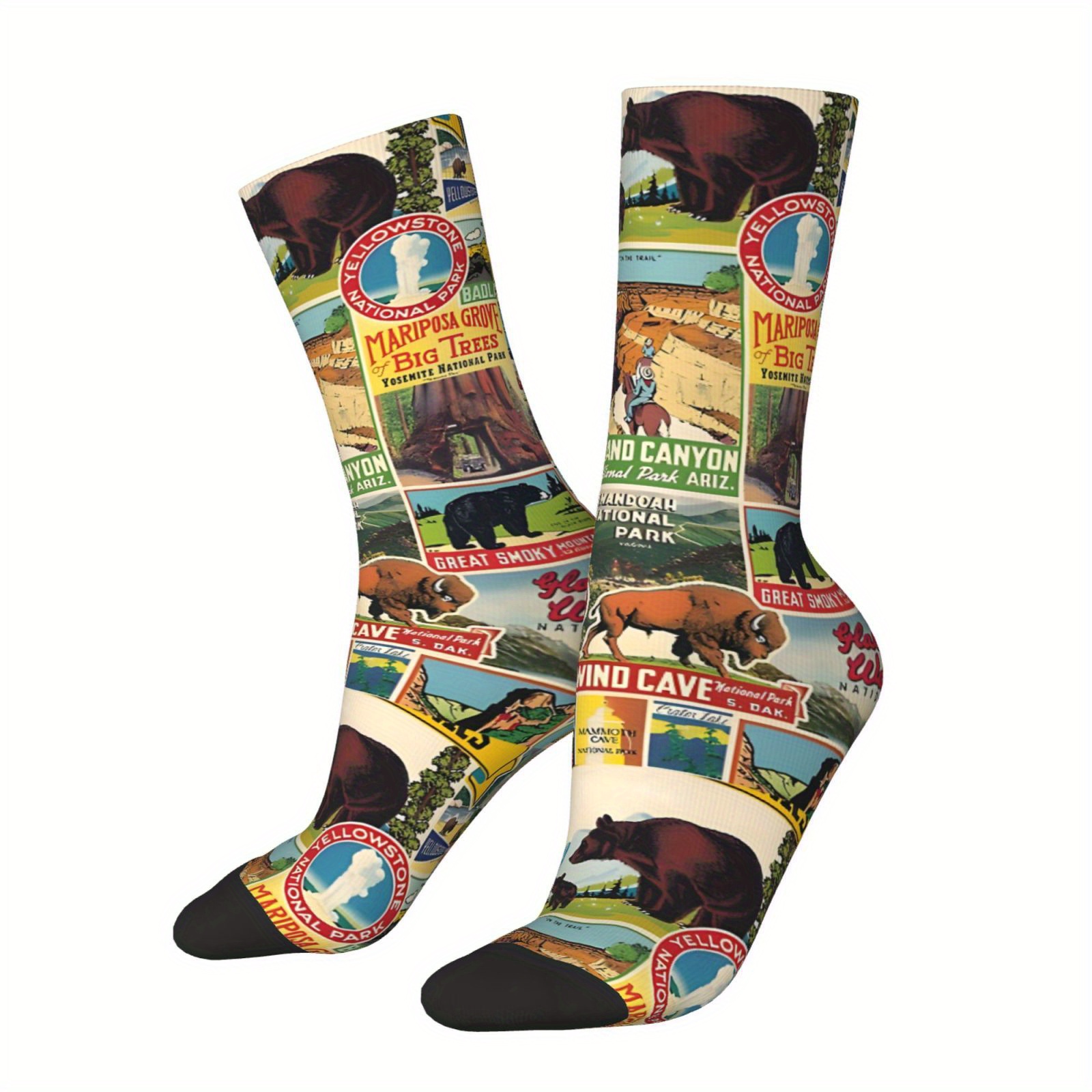 

Retro National Parks Popular Visit Pattern Men's Compression Mid-calf Socks, Comfortable & Breathable Socks, Best Gift