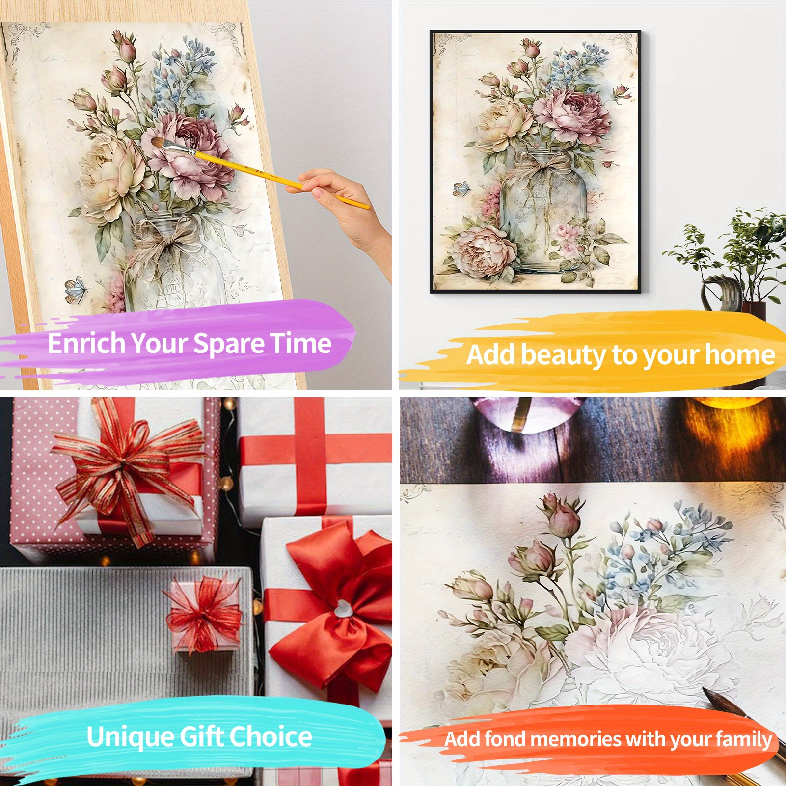Paint By Numbers Kit - 3 Pack Flower Canvases For Adults & Kids (12x16 Inch)