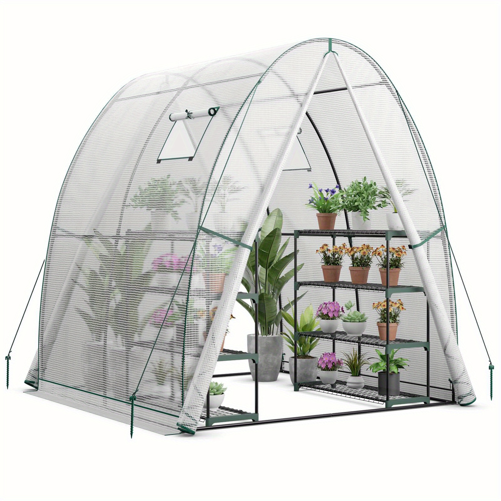 

Multigot 6 X 6 X 6.6 Ft Portable Greenhouse W/ 2 Zippered Doors 2 Roll-up Screen Windows