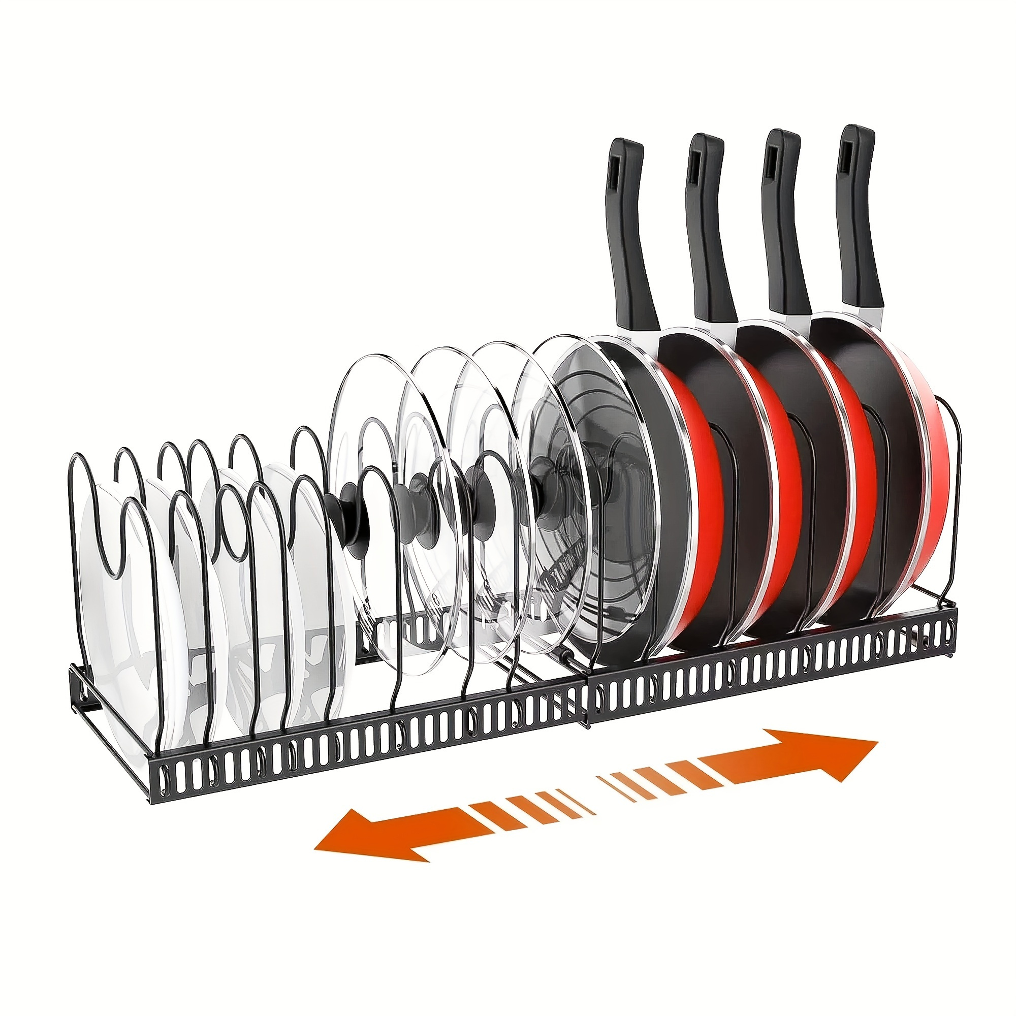 

Expandable Pot Lid Rack For Cabinet, Pot And Pan Organizer With 10 Adjustable Compartment, Pot Lid Organizer