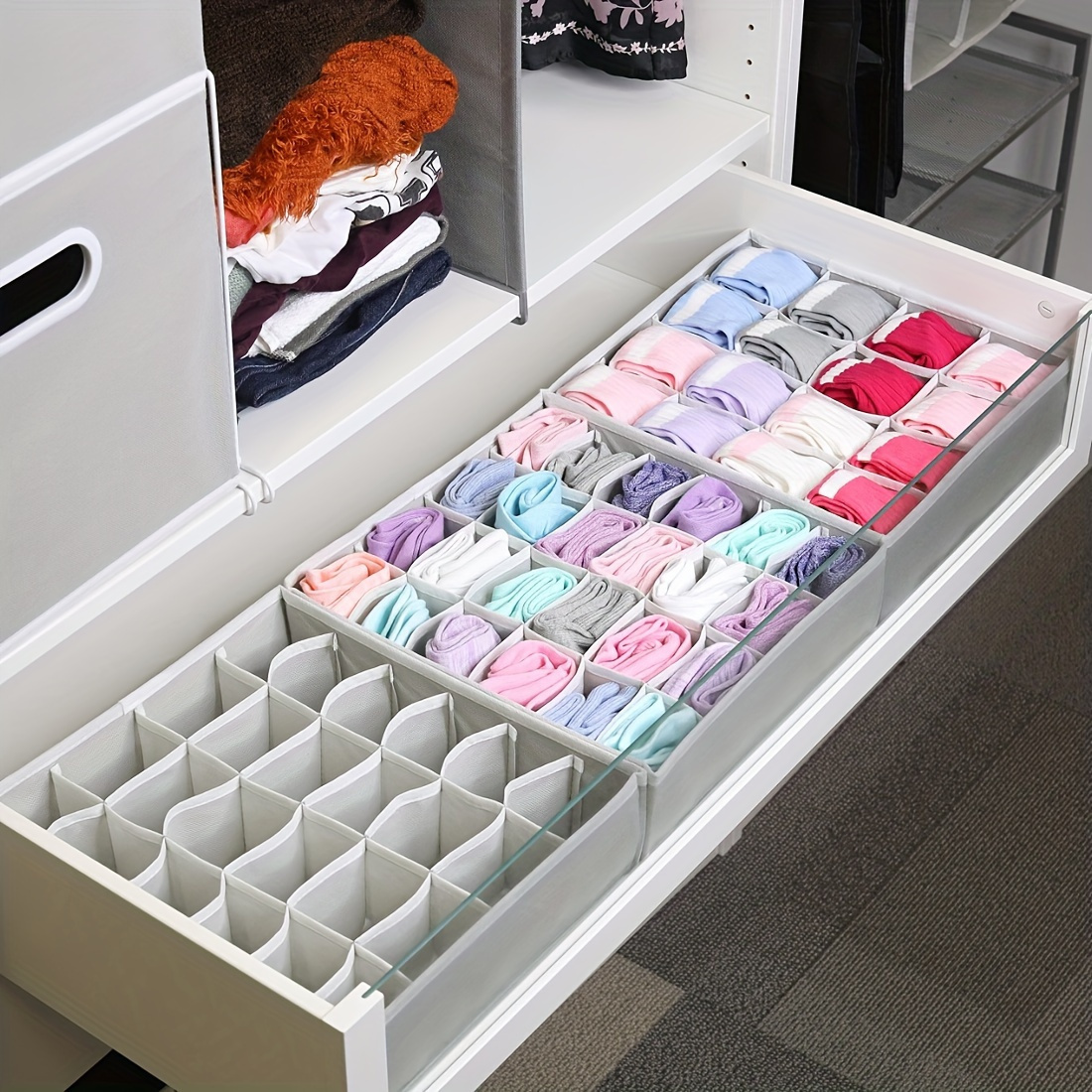 2pcs foldable fabric drawer organizers for socks ties   saving closet storage with breathable material     solution details 2