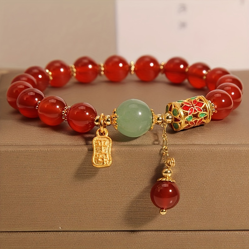 

1pc Lucky Bracelet For Women Men, Retro Synthetic Red Agate Bracelet For Family Friend, Niche Red Bead Bracelet, As A Gift For Boyfriend Girlfriend And Best Friend