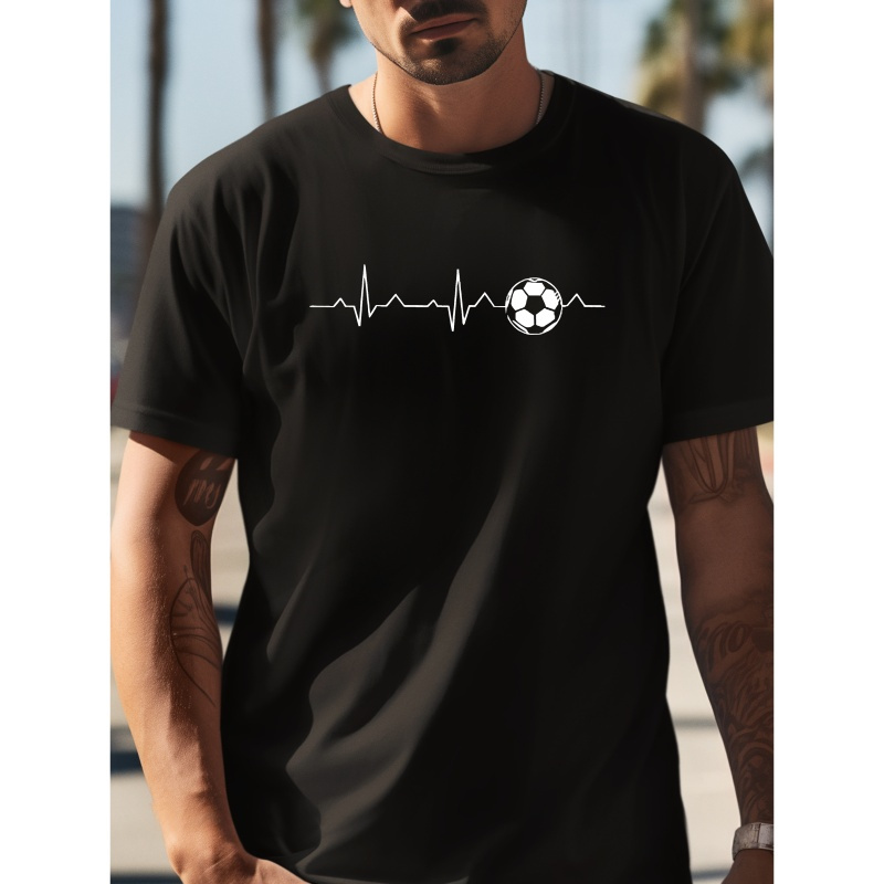 

Simple Football Graphic Print Men's Crew Neck Short Sleeve Tees, Pure Cotton T-shirt, Casual Comfortable Lightweight Top For Summer