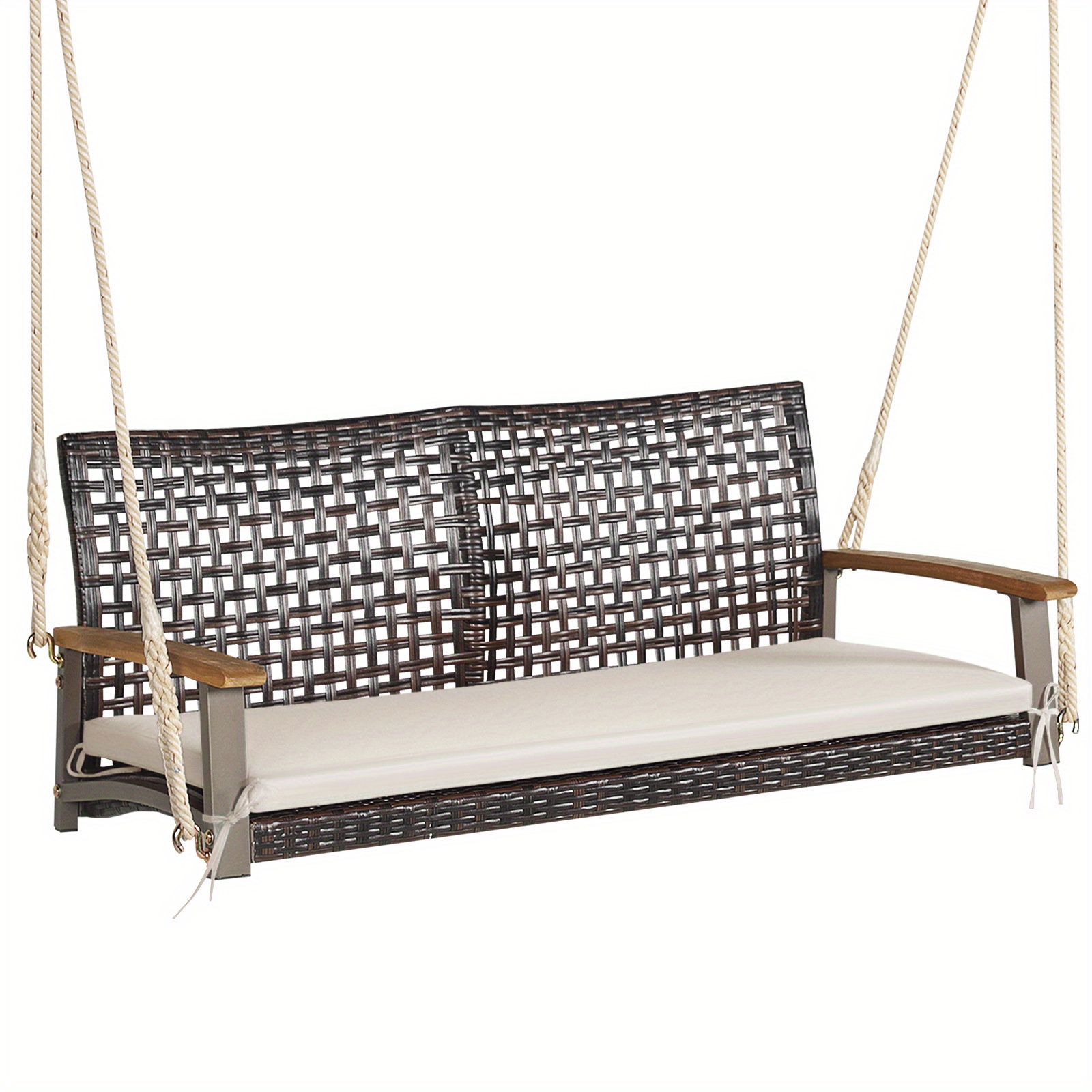 

2-seater Rocking Bench Up To 360 Kg, Hanging Bench Pe-rattan With Cushions And Armrests, Garden Swing For Hanging, Swing White