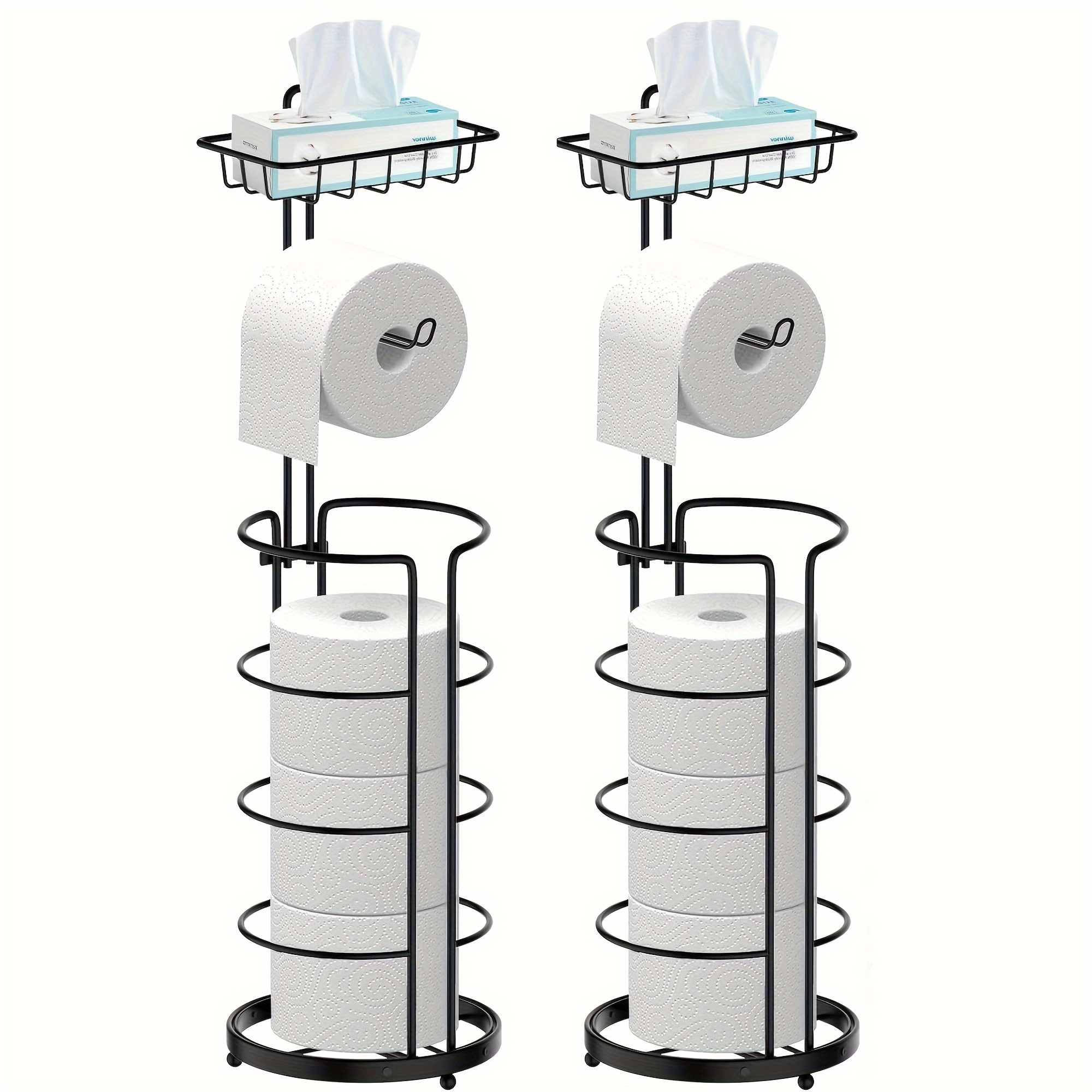 

2 Pack Toilet Paper Holder, Free Standing Toilet Roll Holder No Drilling, Bathroom Toilet Paper Stand With Shelf