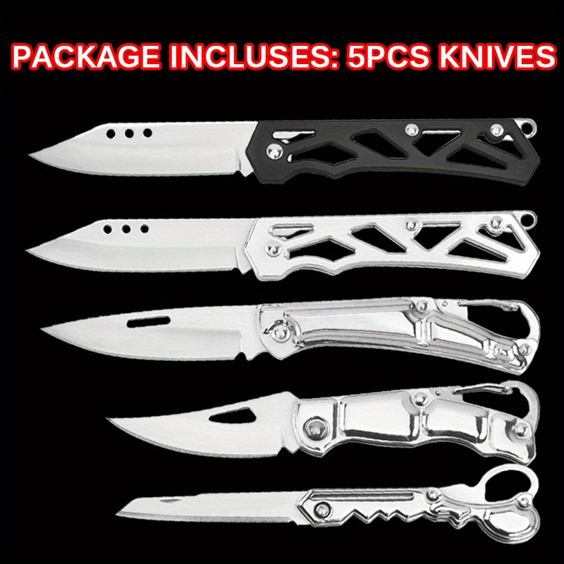 

5pcs Pocket Folding Fruit Knife Set, Stainless Steel Outdoor Knife With Non-slip Handle For Kitchen Accessories Box Opener