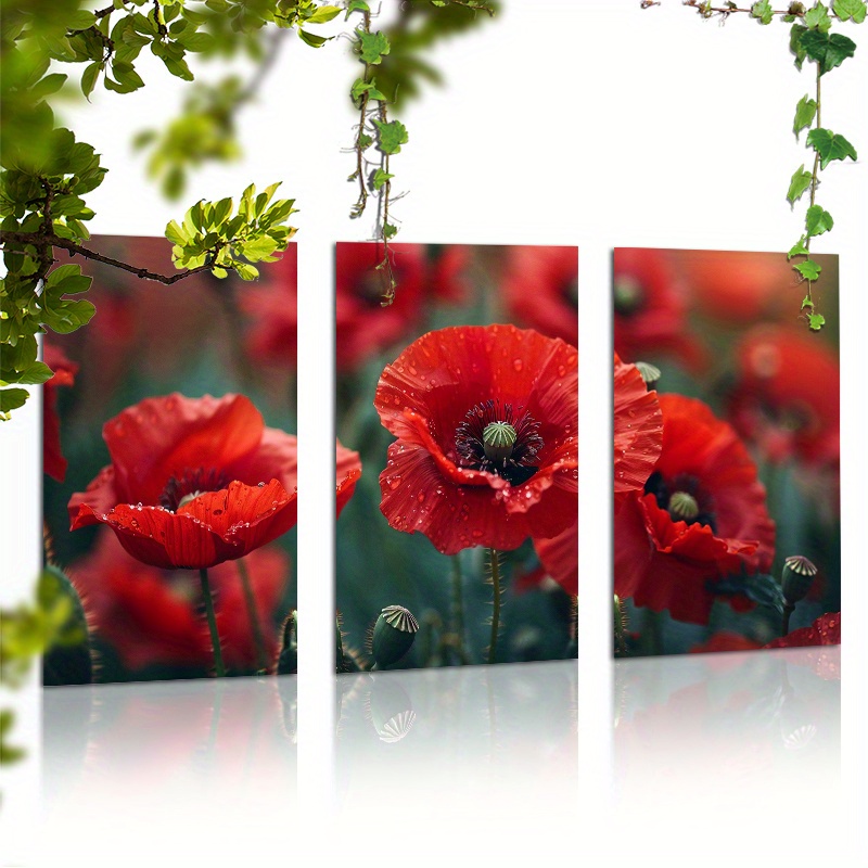 

3-piece Set Unframed Red Poppy Flower Canvas Wall Art, 12x18 Inch Cloth Rolled Canvas Prints For Home And Office Decor