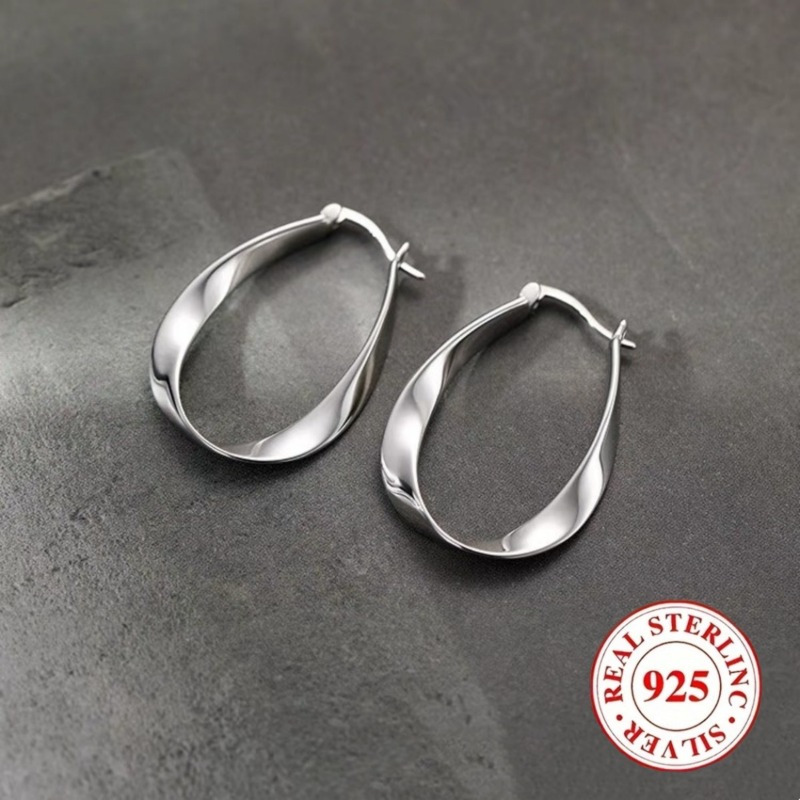 

1pair 925 Sterling Silver Large Hoop Earrings Mobius Plain Hoop Earrings For Women, Holiday Gift, Surprise Gift