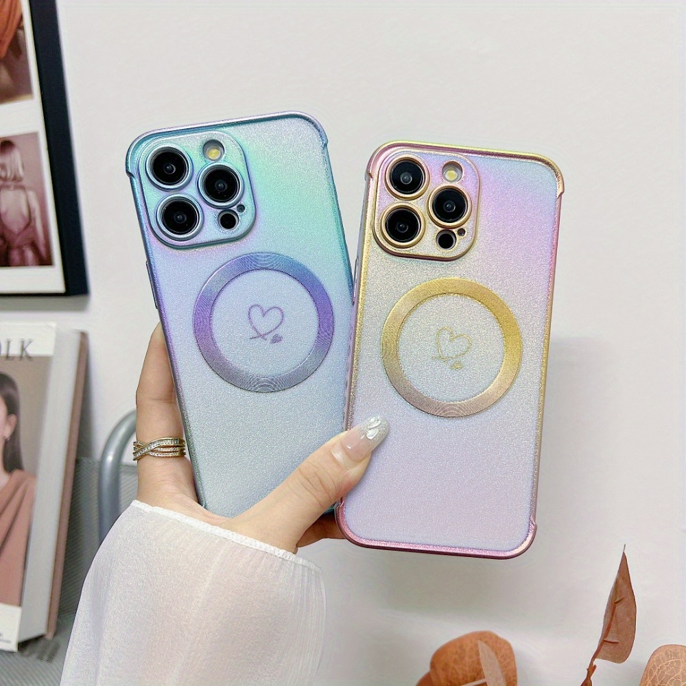 

Magnetic Tassel Charm Tpu Case For Iphone 11/12/13/14/15 Series, Dual Heart Design With Electroplated Edges, Compatible With Magnetic Power Banks