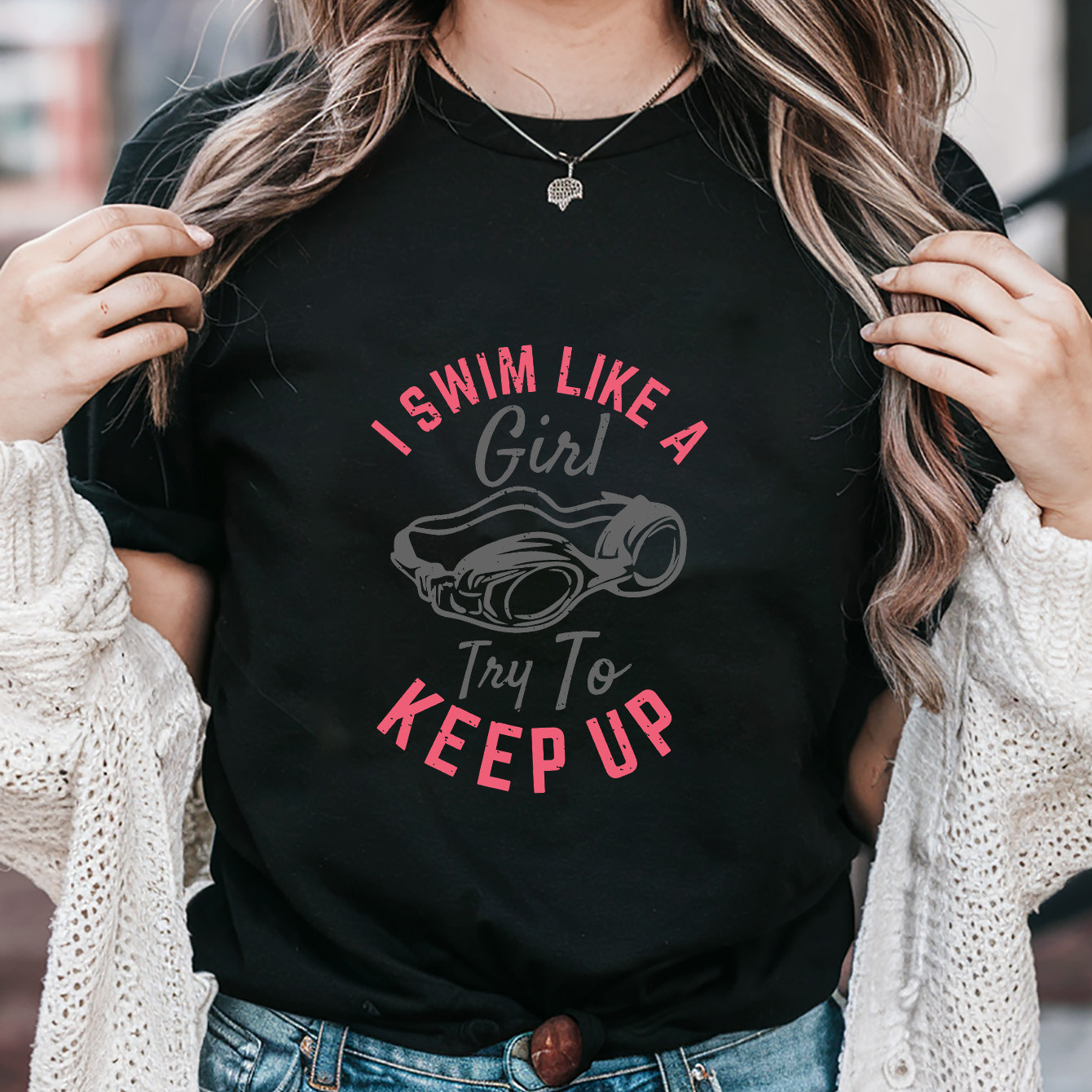 

Women's Modal Printed T-shirt, "swim Like A Girl" Slogan, Casual Style, Crew Neck, Short Sleeve- Available In Multiple Sizes