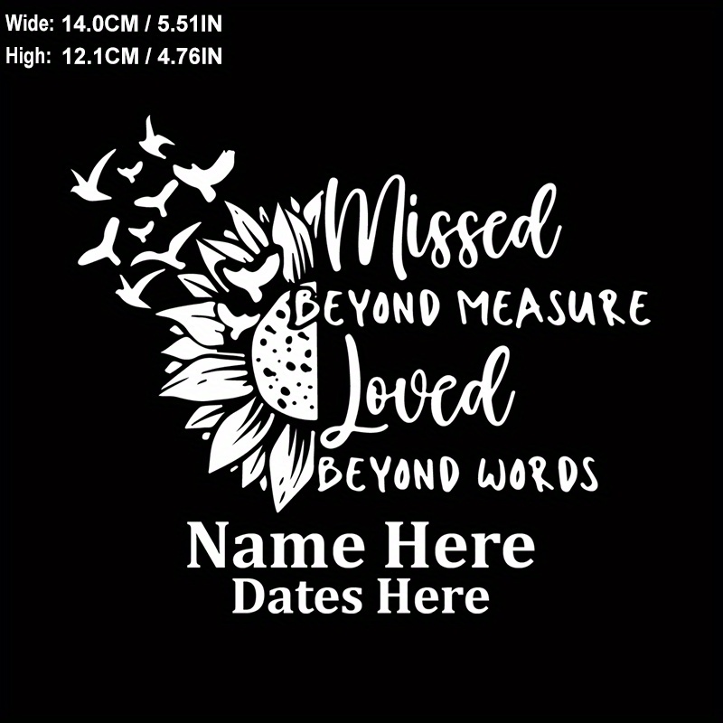 

Custom Sunflower Memorial Decal - 'missed Beyond Measure, Loved ' - Pvc Car & Truck Sticker For Celebrating Life Car Sunflower And Flag Accessories Sunflower Car Decorations