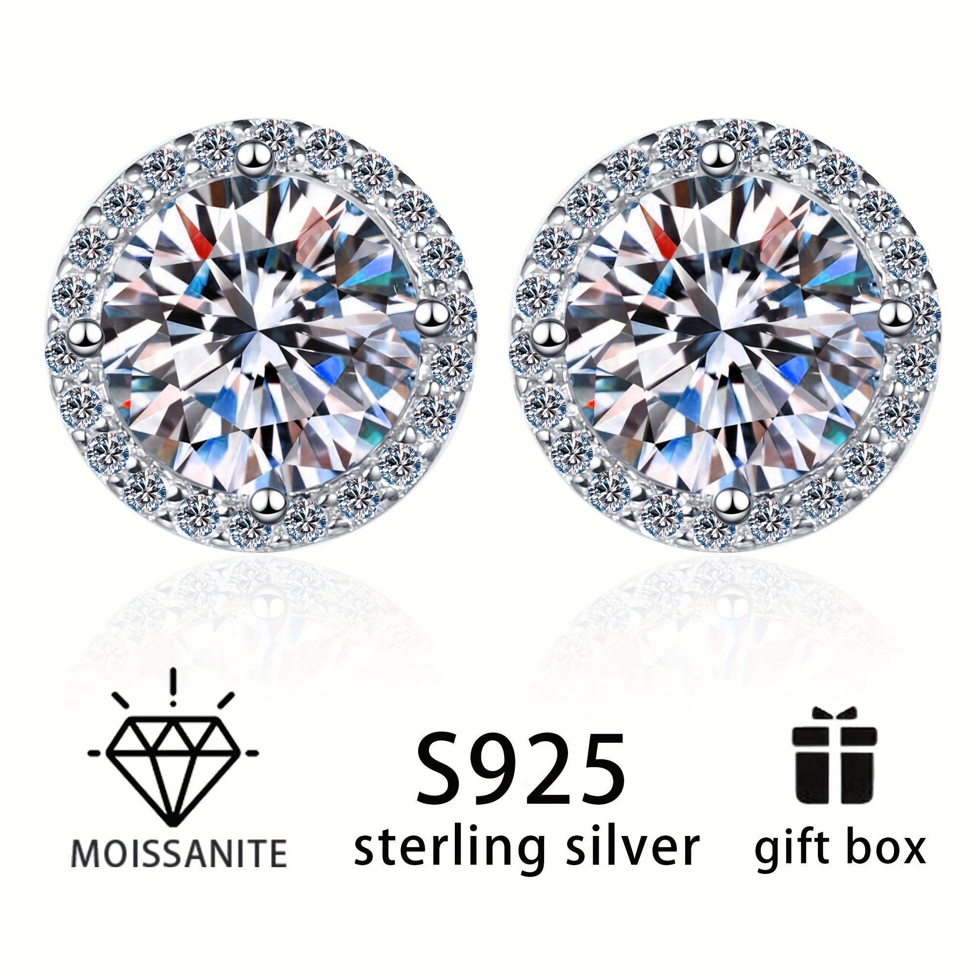 

Exquisite Stud Earrings 925 Sterling Silver Hypoallergenic Jewelry Sparkling Moissanite Inlaid Fashion Trend Design, Trendy Female Gift
