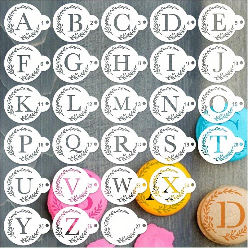 

27-piece Plastic Alphabet Stencil Set For Cake & Cookie Decoration, Reusable Letter Stencils For Baking, Coffee Art, Card Making - Small Letter Cookie Decorating Templates