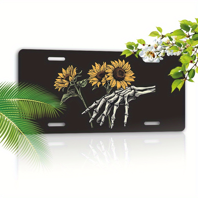 

Aluminum License Plate Frame - Decorative Hand & Sunflower Design, Rust-proof, 6x12 Inch With 4-hole Mount For Cars & Trucks (1pc)