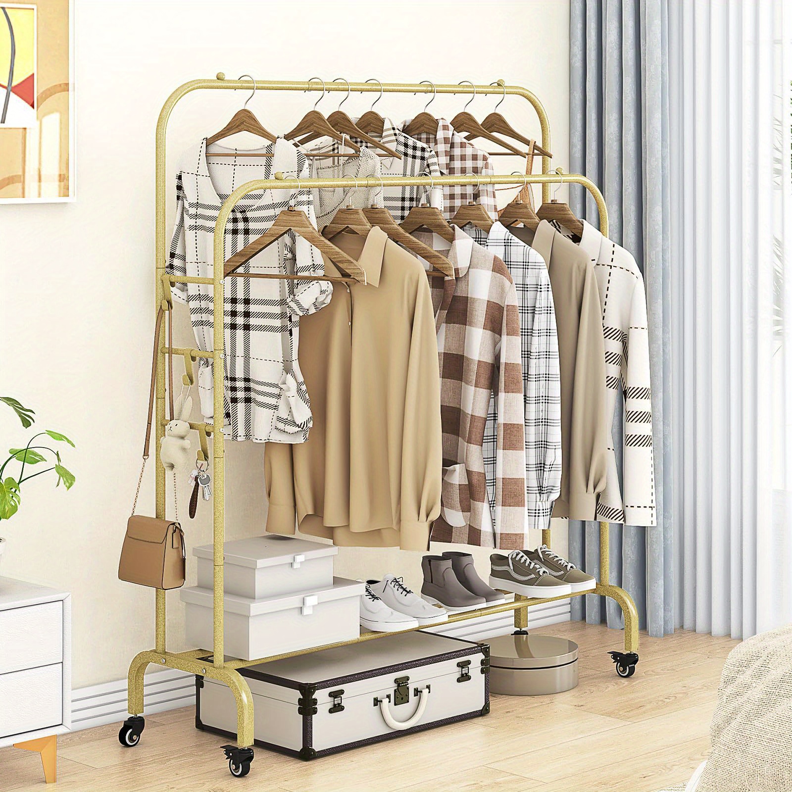 

Garment Rack With Wheels Clothing Rack For Hanging Clothes Multi-functional Bedroom Clothes Rack