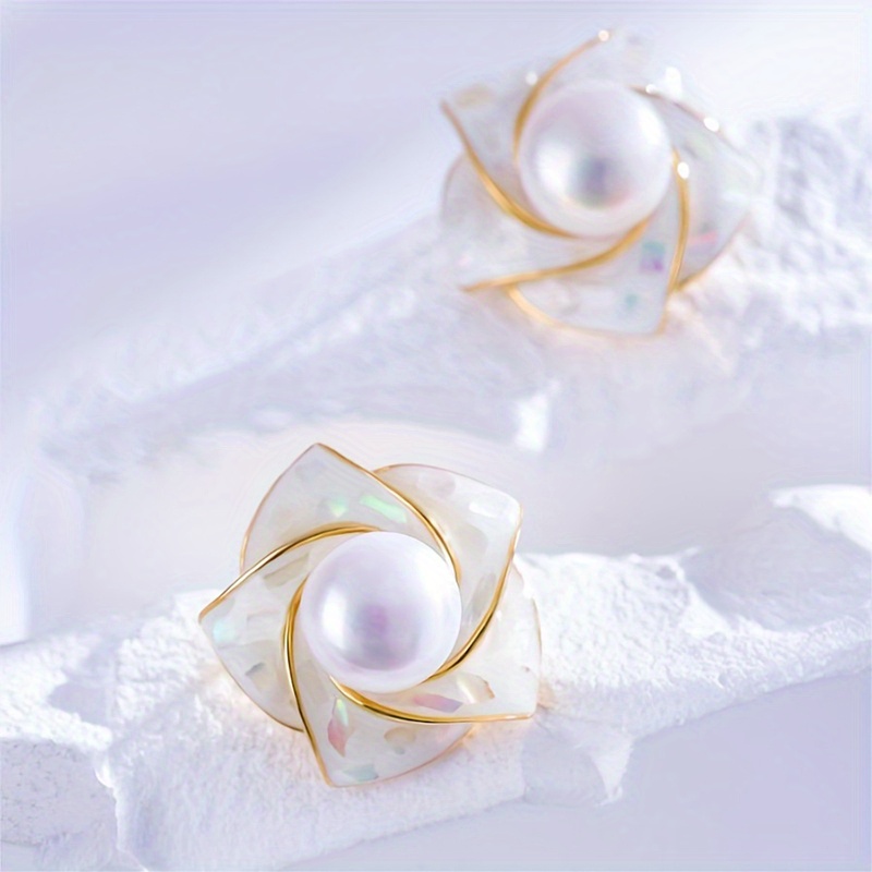 

Fashion Elegant Pearl Earrings, 18k Golden Plated Alloy With 925 Sterling Silvery Ear Needle, Creative Shining Jewelry, For Women, Suitable For 15+, Ideal For Parties And Gifts