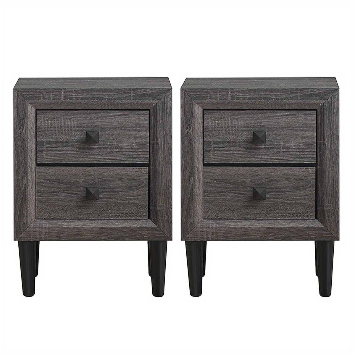 

2pc Nightstand Wood Bedside Table W/2 Drawer Retro Grey Home Living Room
