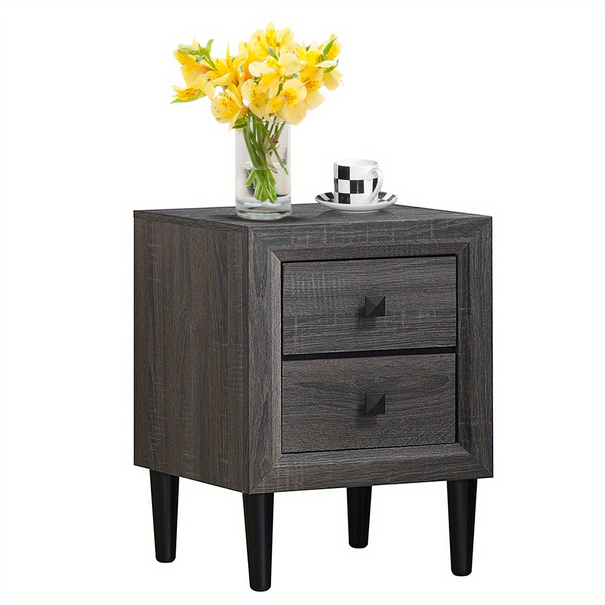 

Nightstand W/2 Drawers Multipurpose Retro Grey Bedside Table Fully Assembled