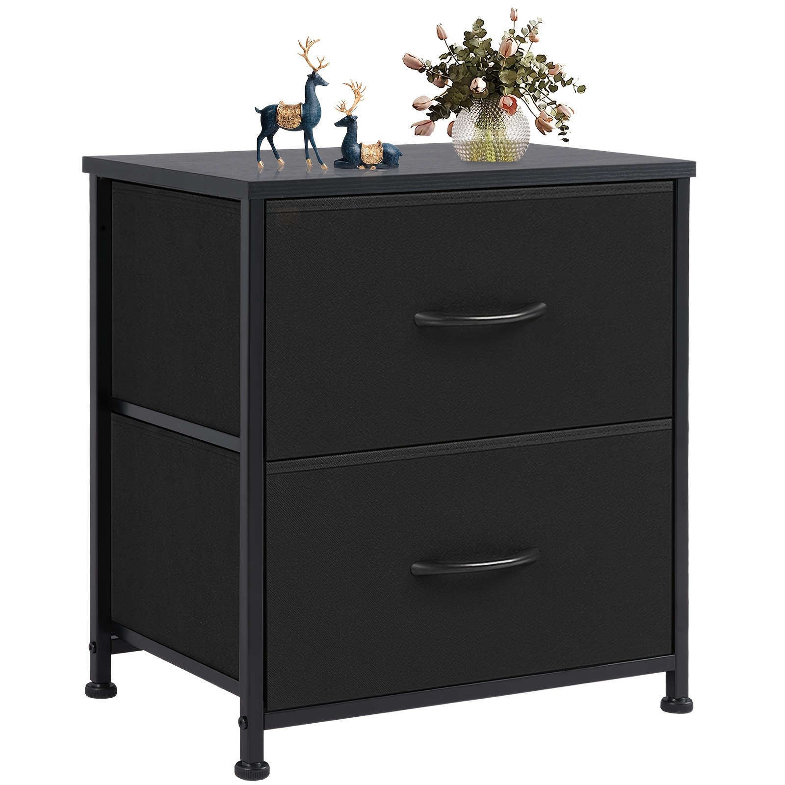 

Modern 2-drawer Fabric Nightstand, 20" H X 18" W - Sleek Black Bedside End Table With Storage Bins, Lightweight Metal Frame, Ideal For Bedroom & Living Room