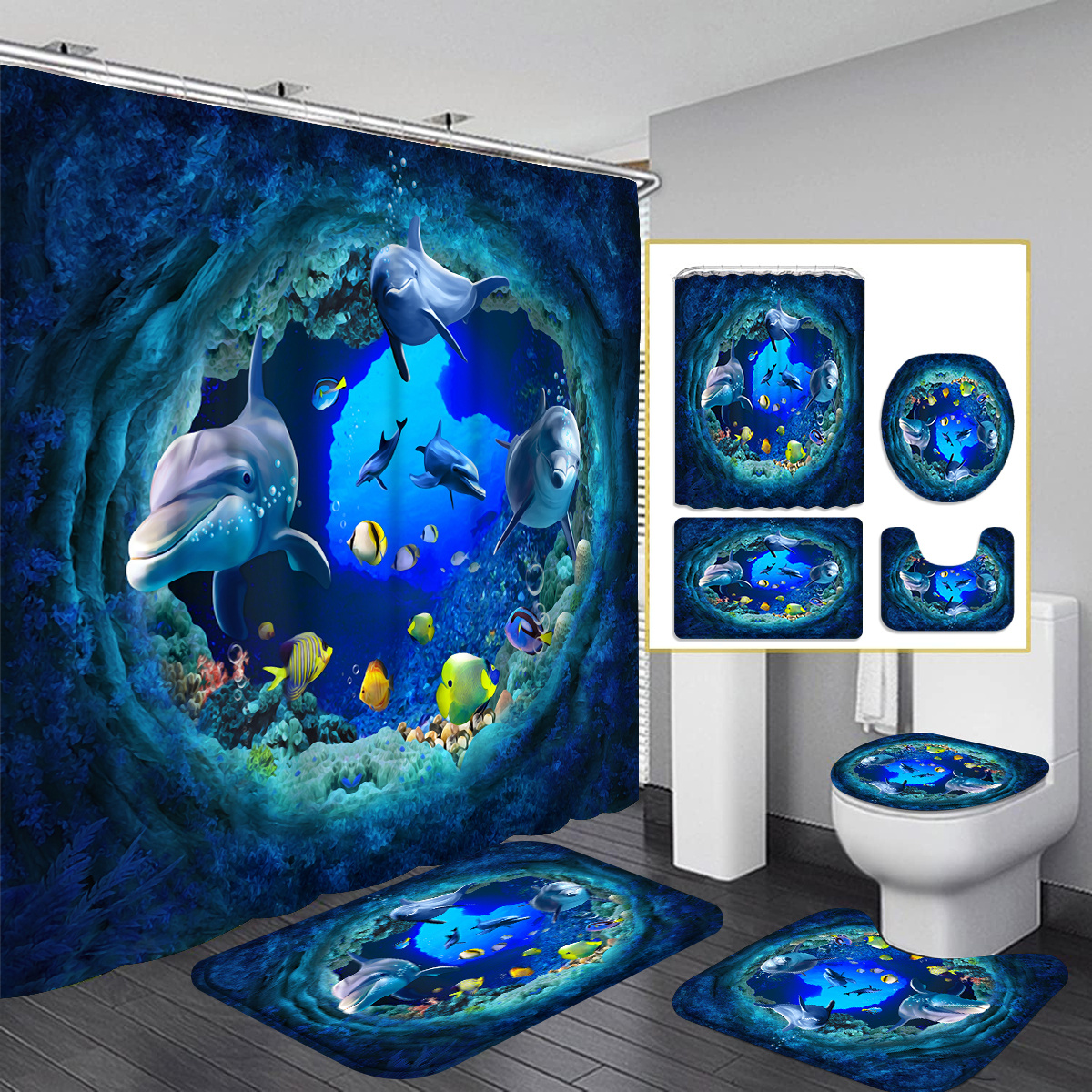 

1pcs/4pcs Shower Curtain Decor, Housewarming Gift Decor, Medical Privacy Curtains, Waterproof Shower Curtain And Toilet Floor Mat Three-piece Set Comes With 12 Shower Curtain Hooks