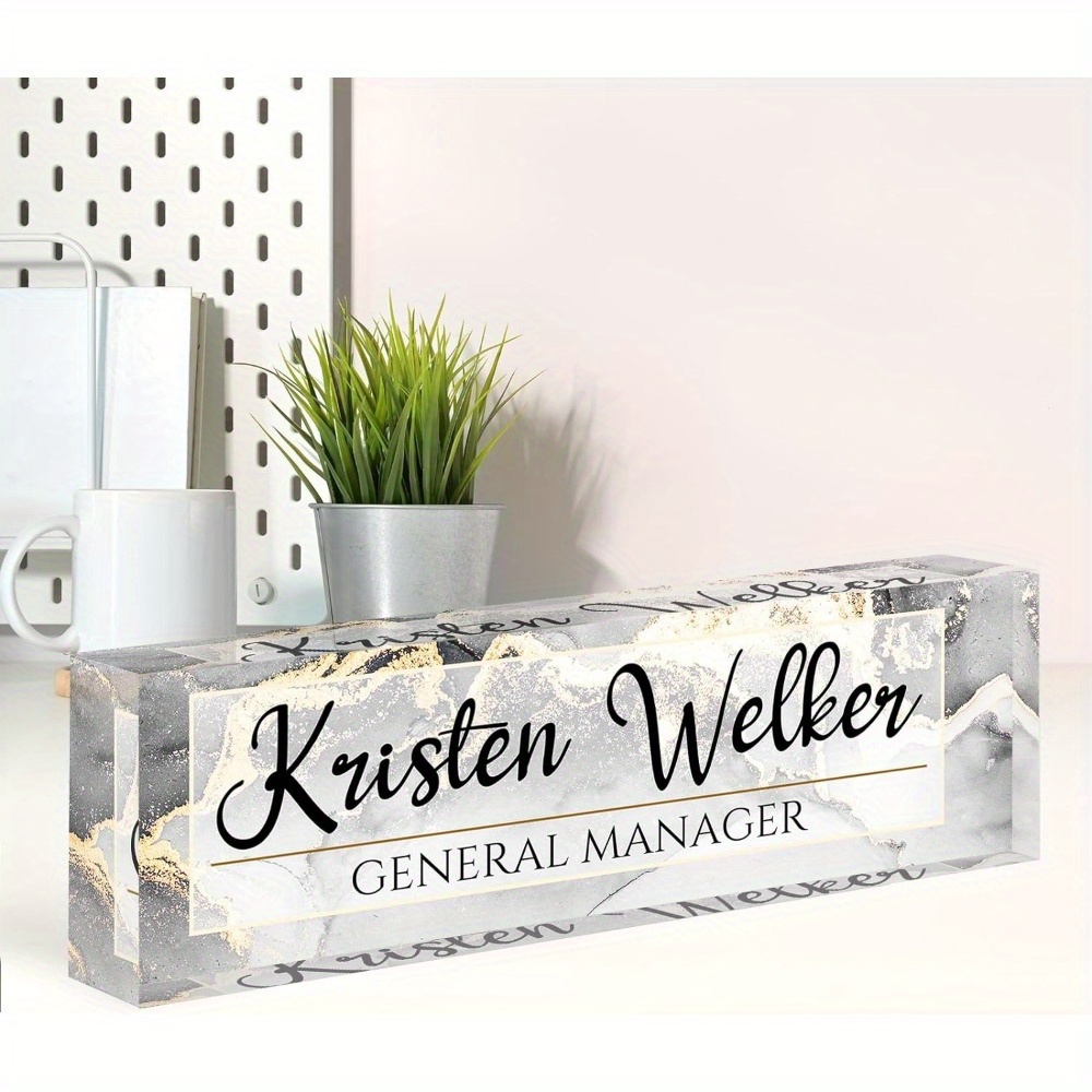 

Personalized Acrylic Desk Name Plate, Custom Office Desk Accessories, Engraved Name & Title, Ideal Gift For General Manager, Boss, Nurse, Teacher - Elegant Marble Design With Cleaning Cloth & Gift Box