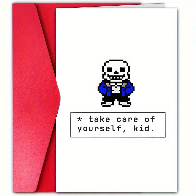 

1 Pc Sans Pixel Art Encouragement Greeting Card With Envelope, Paper, Supportive And Uplifting Card For Friends, Spouse, - Boost Happiness And Optimism